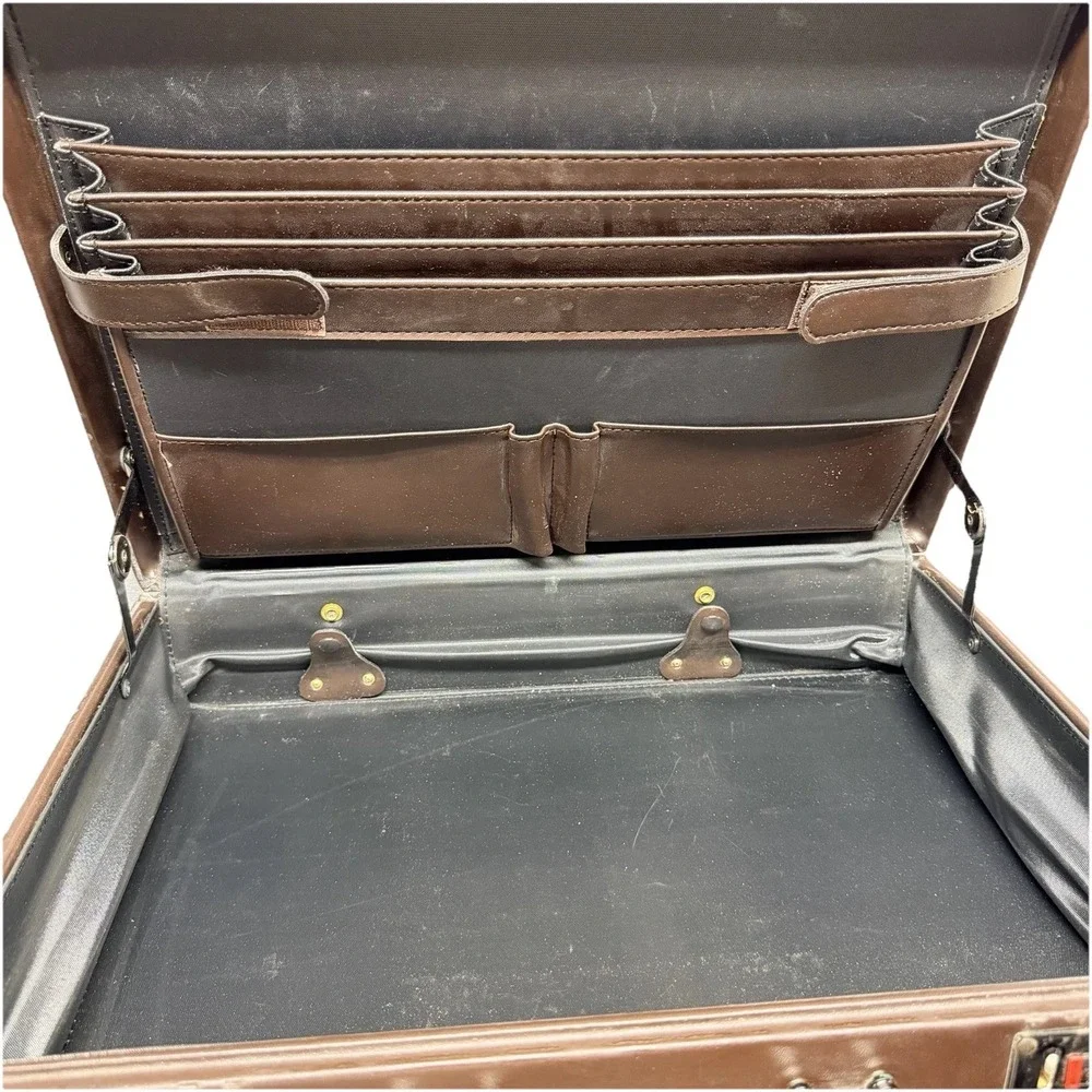 Vintage Brown Faux Leather Attache Briefcase Combination Lock Executive Case